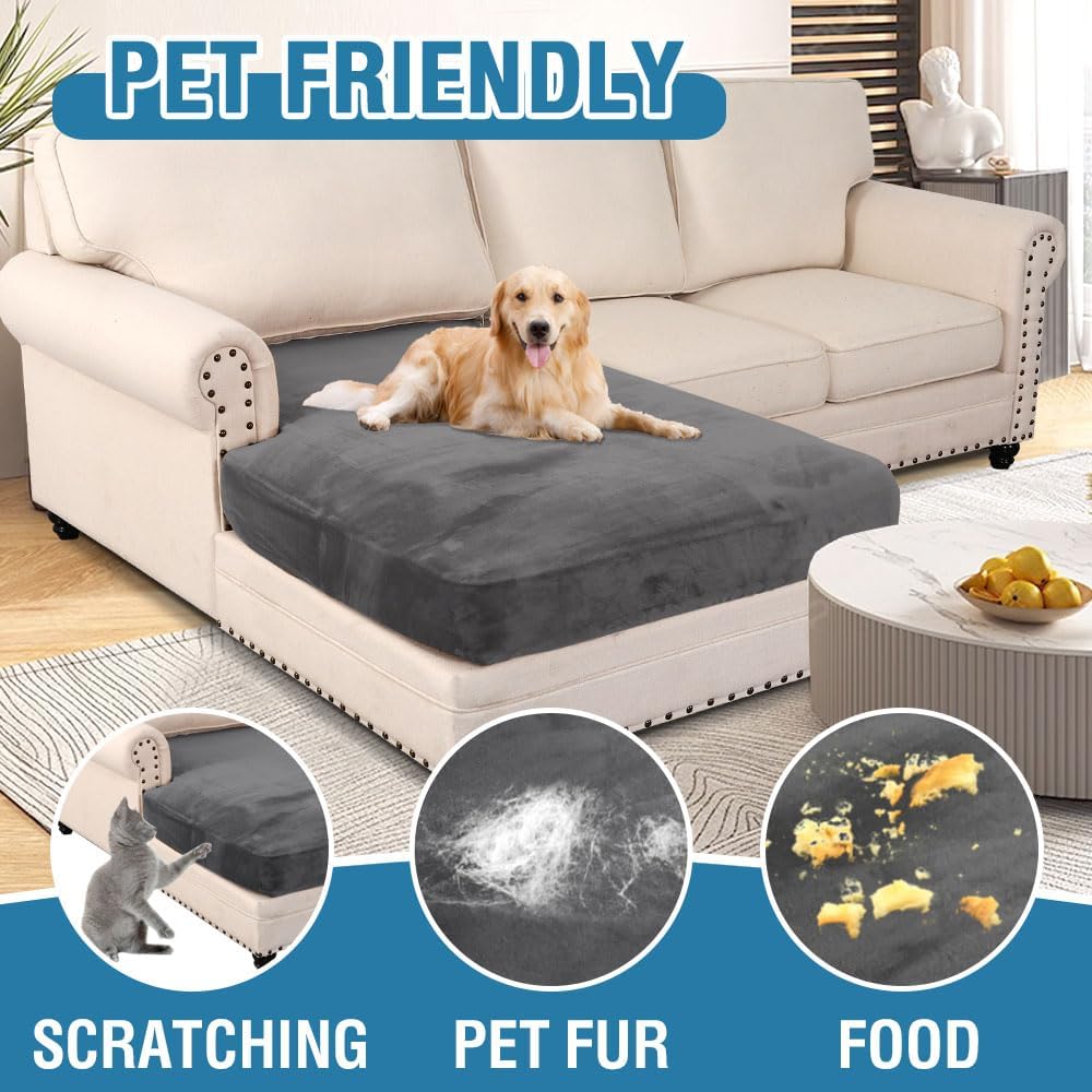 H.VERSAILTEX Velvet Stretch Individual Chaise Cover Sectional Couch Covers for L Shaped Sofa Both