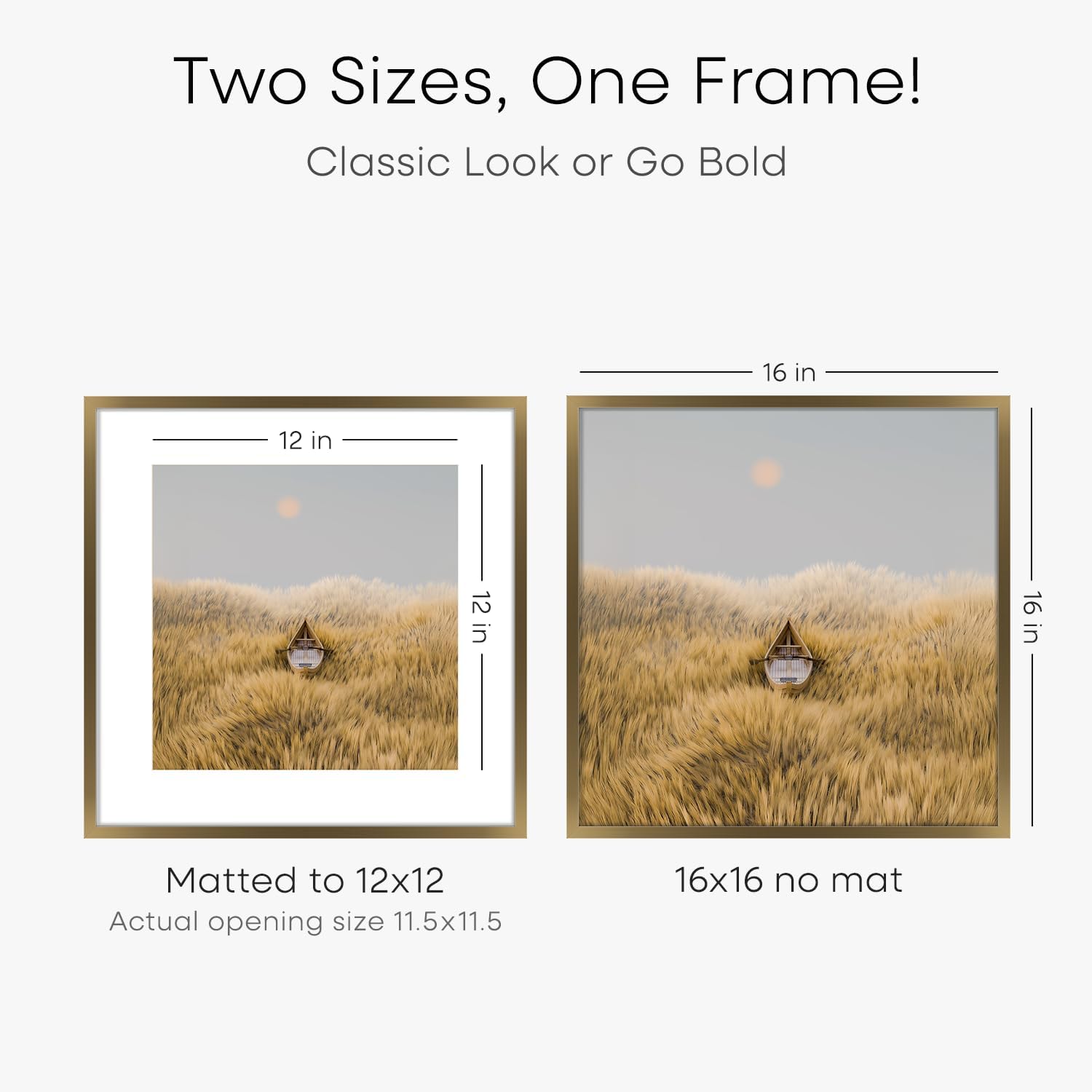 Homeforia 16x16 Picture Bronze Frame, High End Metal 16 x 16 Square Poster Frame with Mat 12 x 12