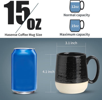 Hasense Coffee Mugs Set of 4, 15 Ounce Ceramic Coffee Cups with Handles, Porcelain Large Latte Mug