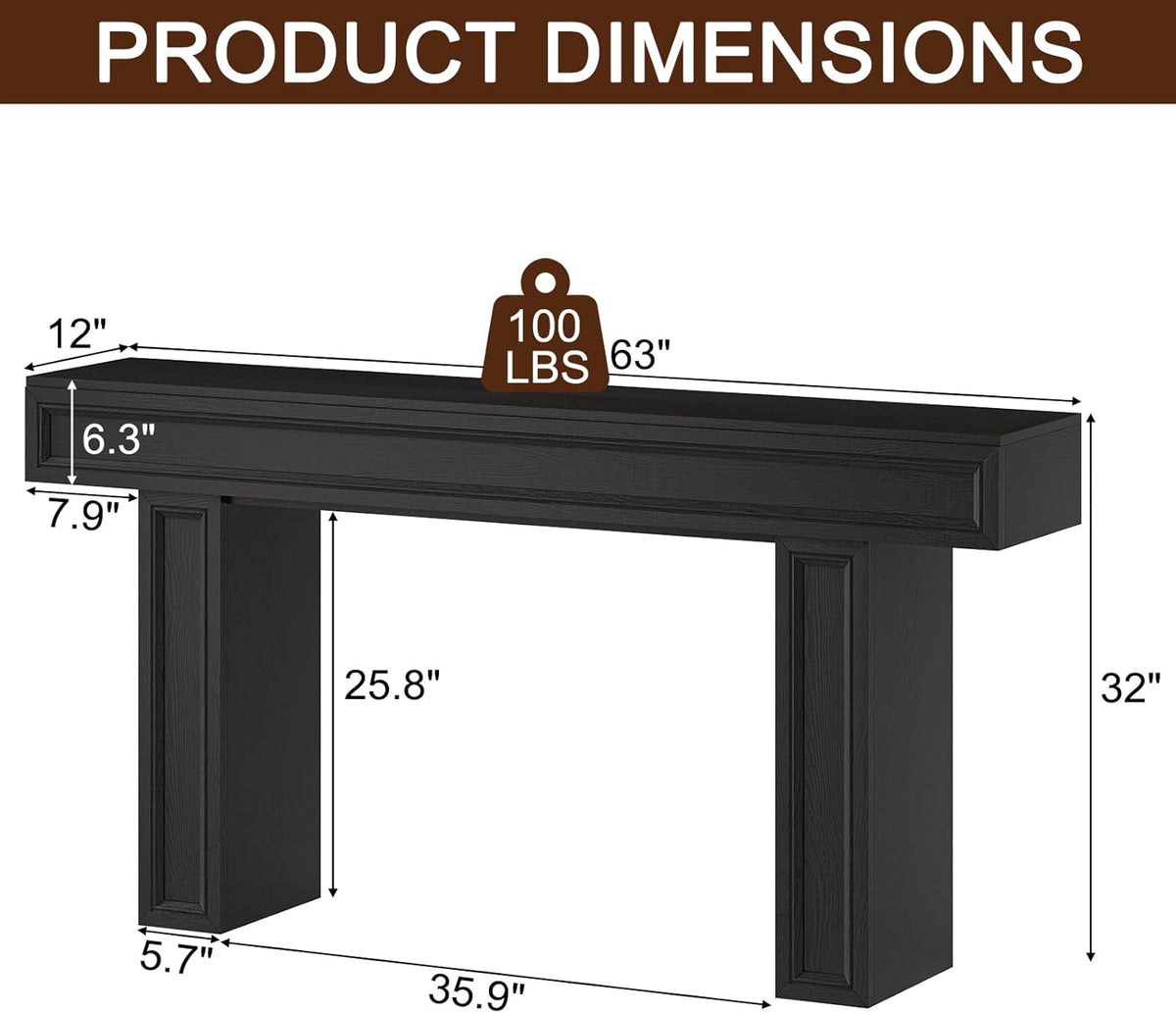 Rresyet 63 Inch Long Console Table, Sofa Table Behind Sofa, Wooden Entryway Table, Farmhouse