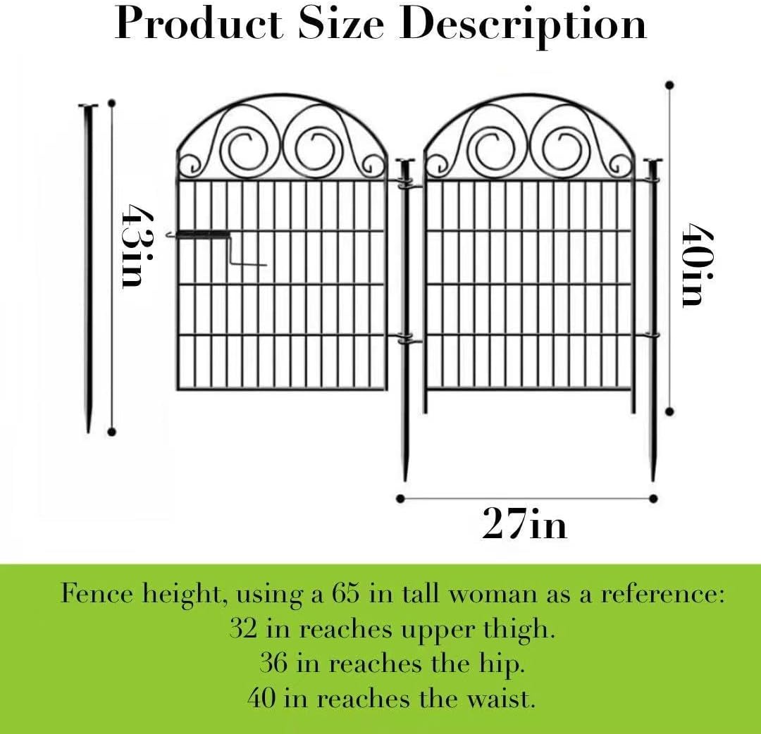 Tall Garden Fence Animal Barrier with Gate, 40 in(H) 8 Panels Garden Fences and Borders for Dogs
