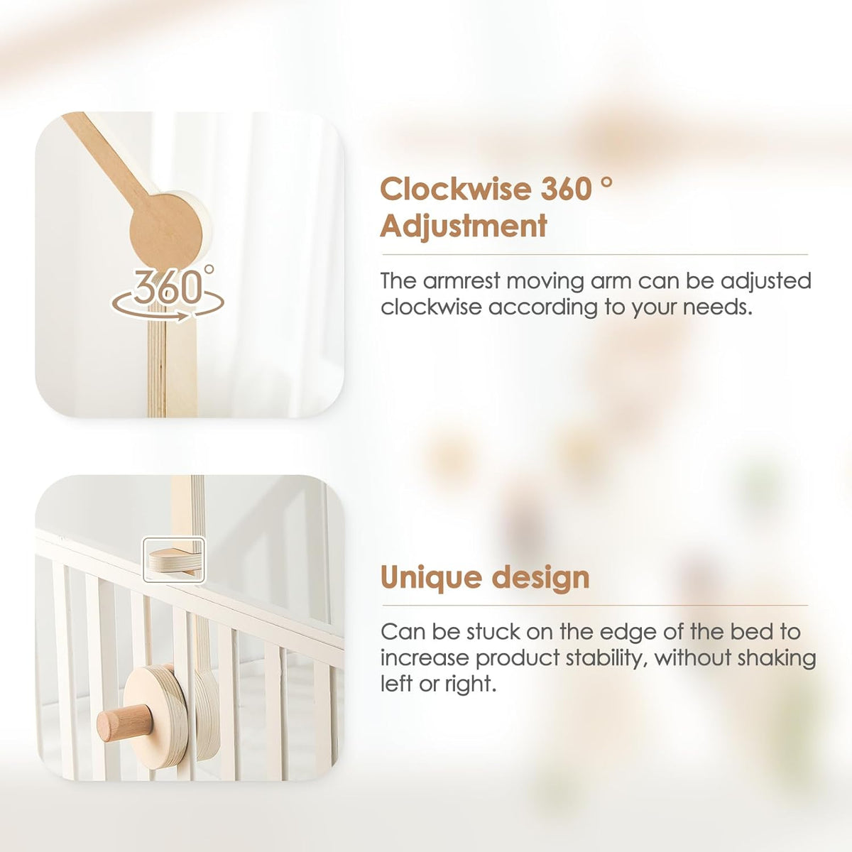 HI BABY MONMENT Crib Mobile Arm - Baby Mobile Hanger with 2-Height Settings Adjustable, Stabilizing