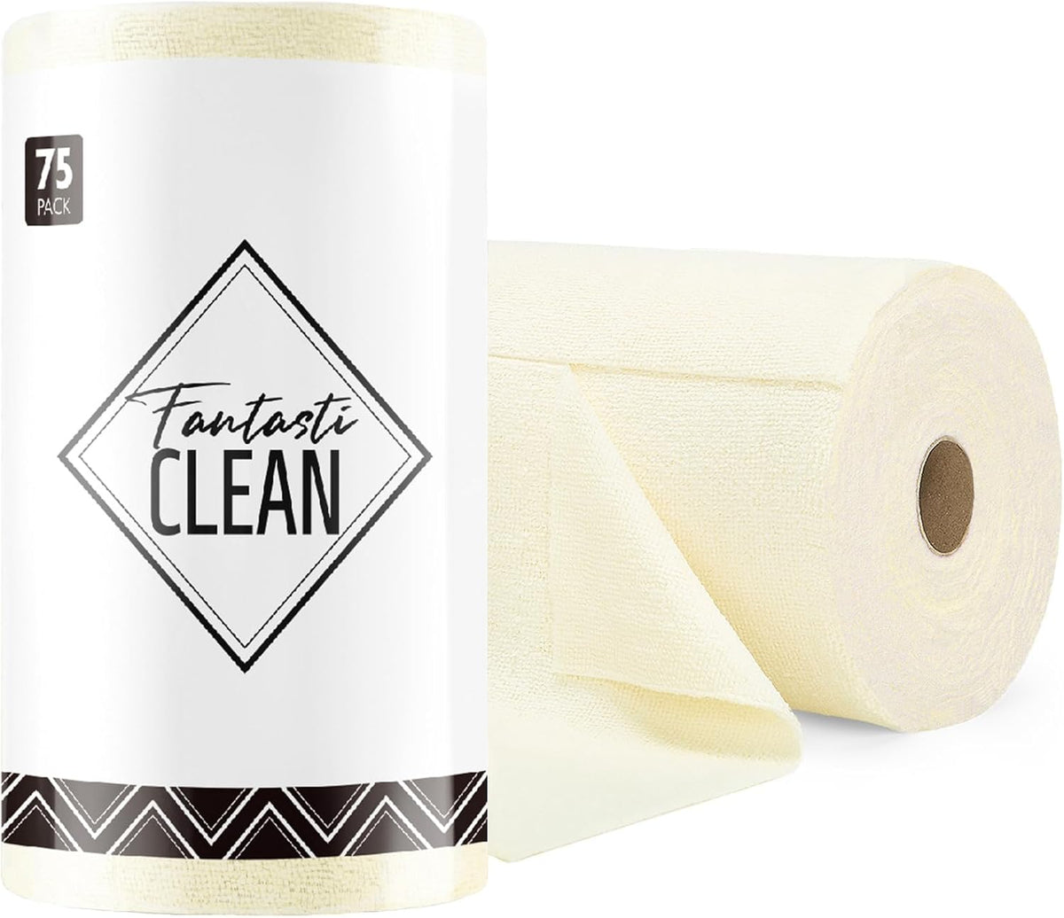 Fantasticlean Microfiber Cleaning Cloth Roll -75 Pack, Tear Away Microfiber Towels, 12" x 12"