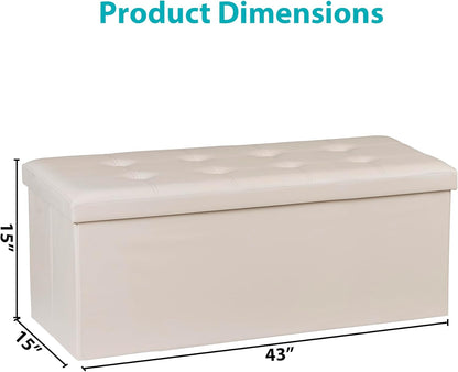 SUPER DEAL Folding Ottoman Bench with Storage, 43 Inch Padded Seat Footrest Shoes Bench for Bedroom