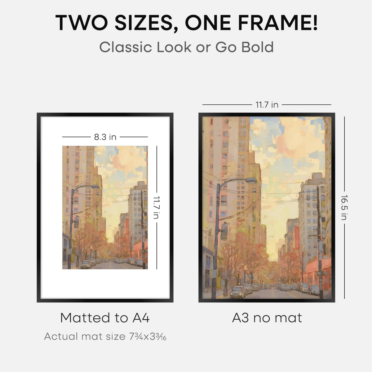 Homeforia A3 Picture Frame Black, High End Metal 11.7 x 16.5 inch Poster Frames with Mat 8.3 x 11.7