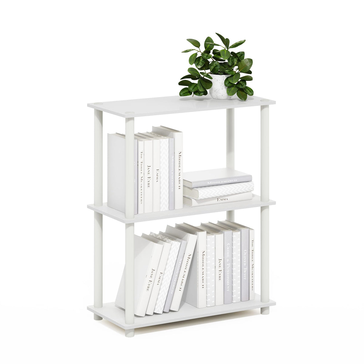 Furinno Turn-N-Tube Storage Shelves, 3-Tier Book Shelf, Corner Shelf, Toolless Open Shelves, for