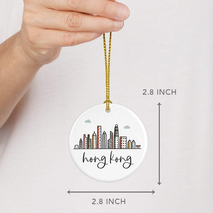 Andaz Press Round Ceramic Porcelain Christmas Tree Ornament Keepsake Gift, Hong Kong, Colorful