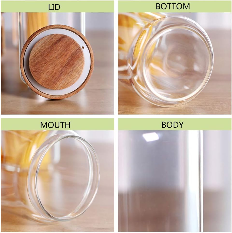 Glass Canisters Set of 5 for the kitchen, Glass Storage Container jars with Airtight Acacia Lid for