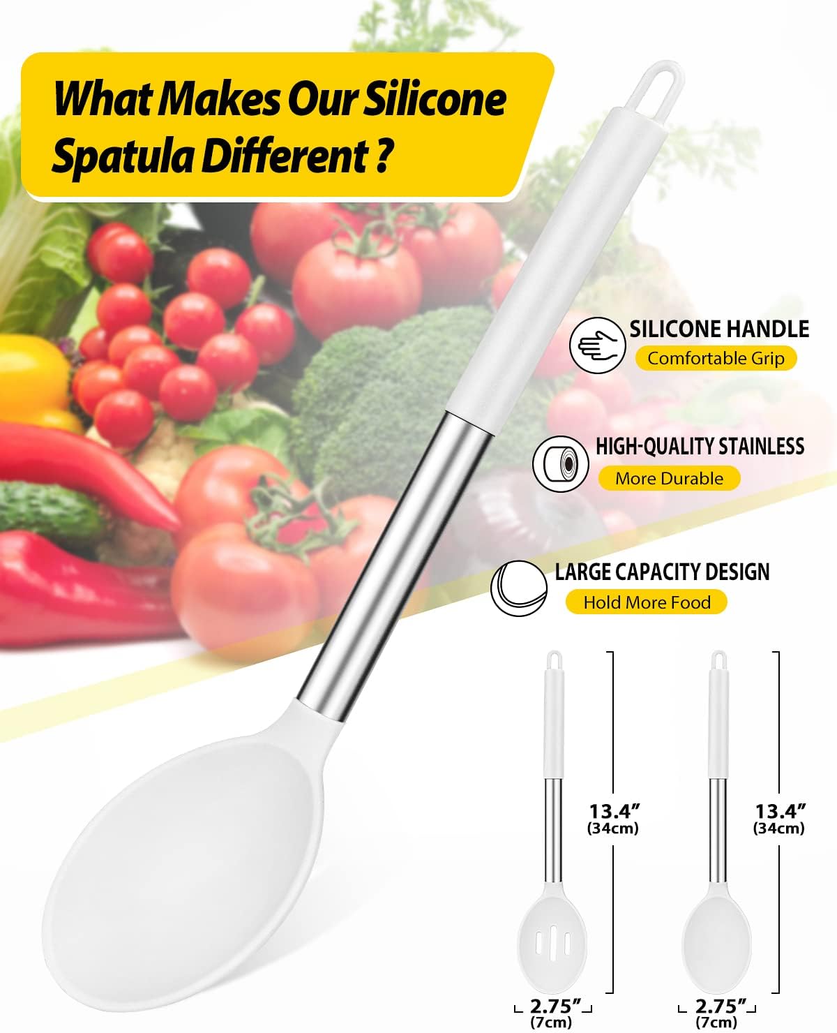 Pack of 2 Large Silicone Cooking Spoons,Non Stick Solid Basting Spoon,Heat-Resistant Kitchen