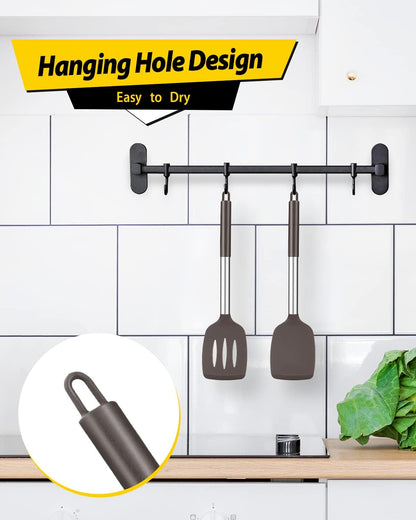 Pack of 2 Silicone Solid Turner, Non Stick Slotted Kitchen Spatulas, High Heat Resistant BPA Free