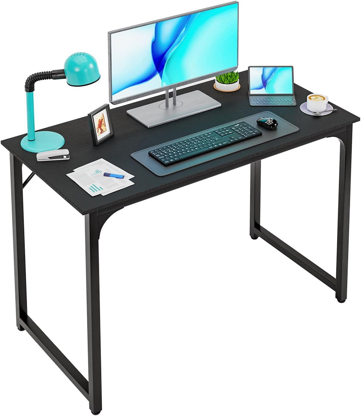 PayLessHere | 39 Inch Computer Desk | Black | Office Desk with Metal Frame, Adjustable Feet |