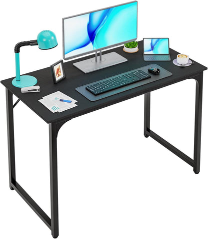 PayLessHere | 39 Inch Computer Desk | Black | Office Desk with Metal Frame, Adjustable Feet |