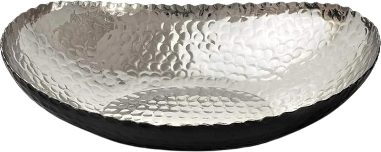 Monarch Abode Hand Hammered Decorative Bowl for Home Decor, 12.75-Inch Black and Nickel Plated