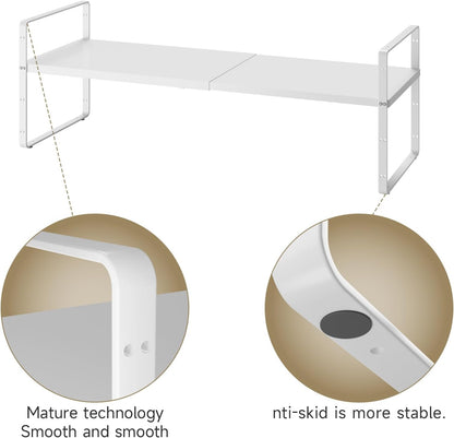 16.5~27.1" Expandable Shelf Organizer, 2Pack 10.2" Wide Stackable Cabinet Shelf Organizers, White