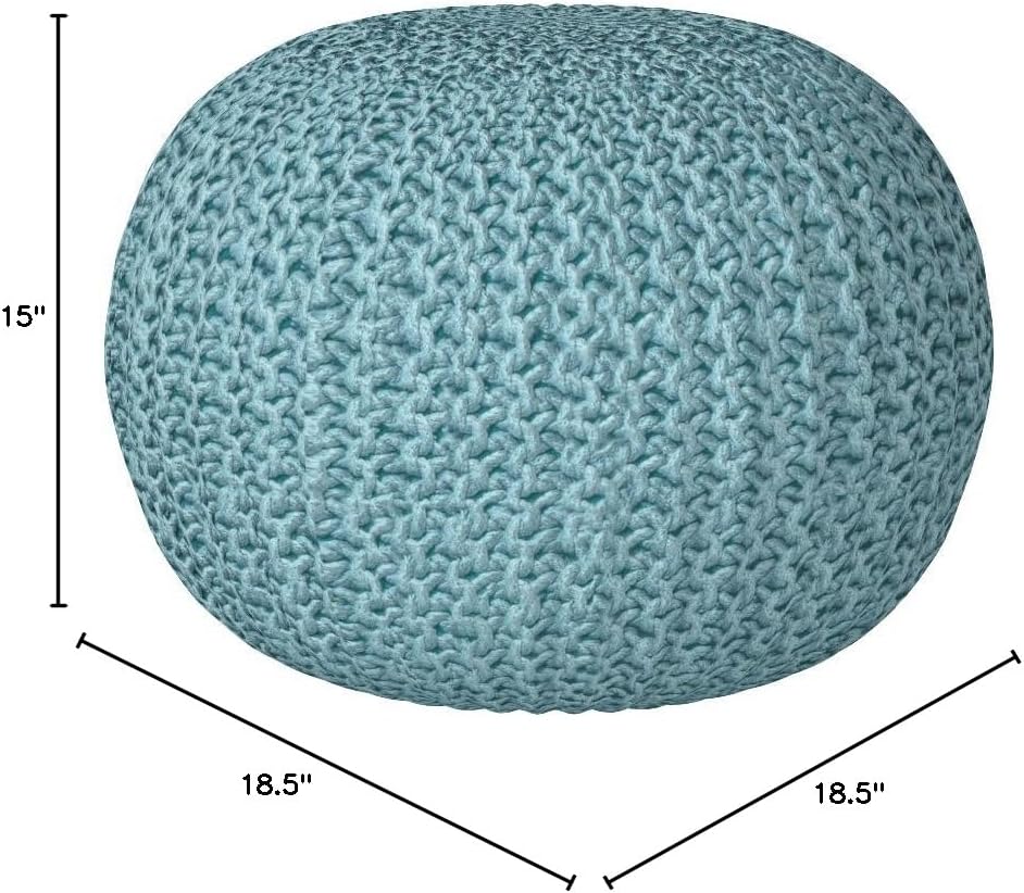 BIRDROCK HOME Round Pouf Ottoman | Cotton Braided Round Foot Stool | Bedroom and Living Room Poof |
