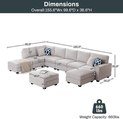 L Lengend Vansen Modular Sectional Sofa U Shaped Couch with Ottoman Modern Reversible Corner
