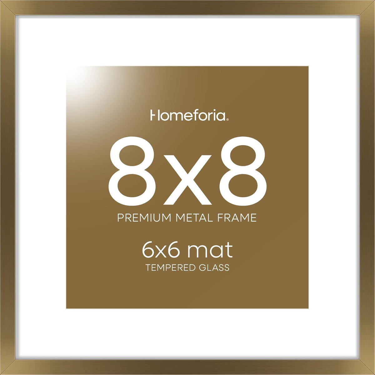 Homeforia 8x8 Picture Frames Bronze, High End Metal 8 x 8 Square Photo Frame with Mat 6 by 6, 8x8