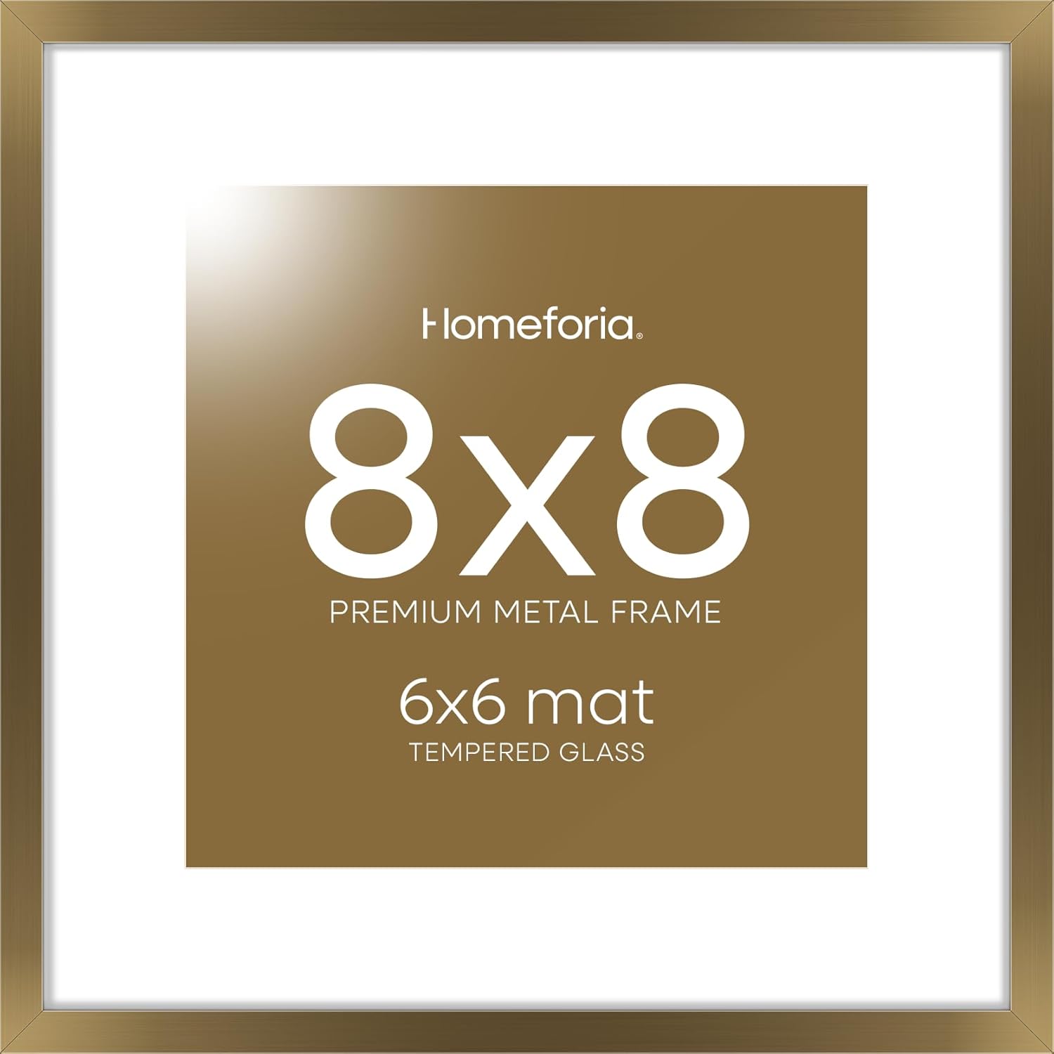 Homeforia 8x8 Picture Frames Bronze, High End Metal 8 x 8 Square Photo Frame with Mat 6 by 6, 8x8