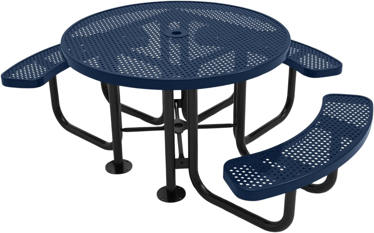 Heavy-Duty Portable Outdoor Picnic Table with Umbrella Hole, Punched Steel Patio Dining Furniture
