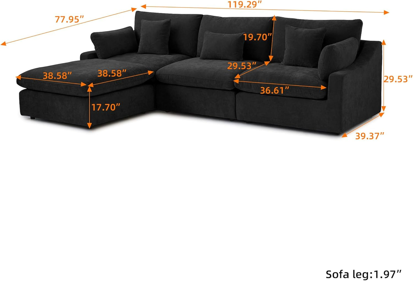 JACH L-Shaped Sectional Couches for Living Room, Cloud Sectional Couch with Deep Seat, Modular
