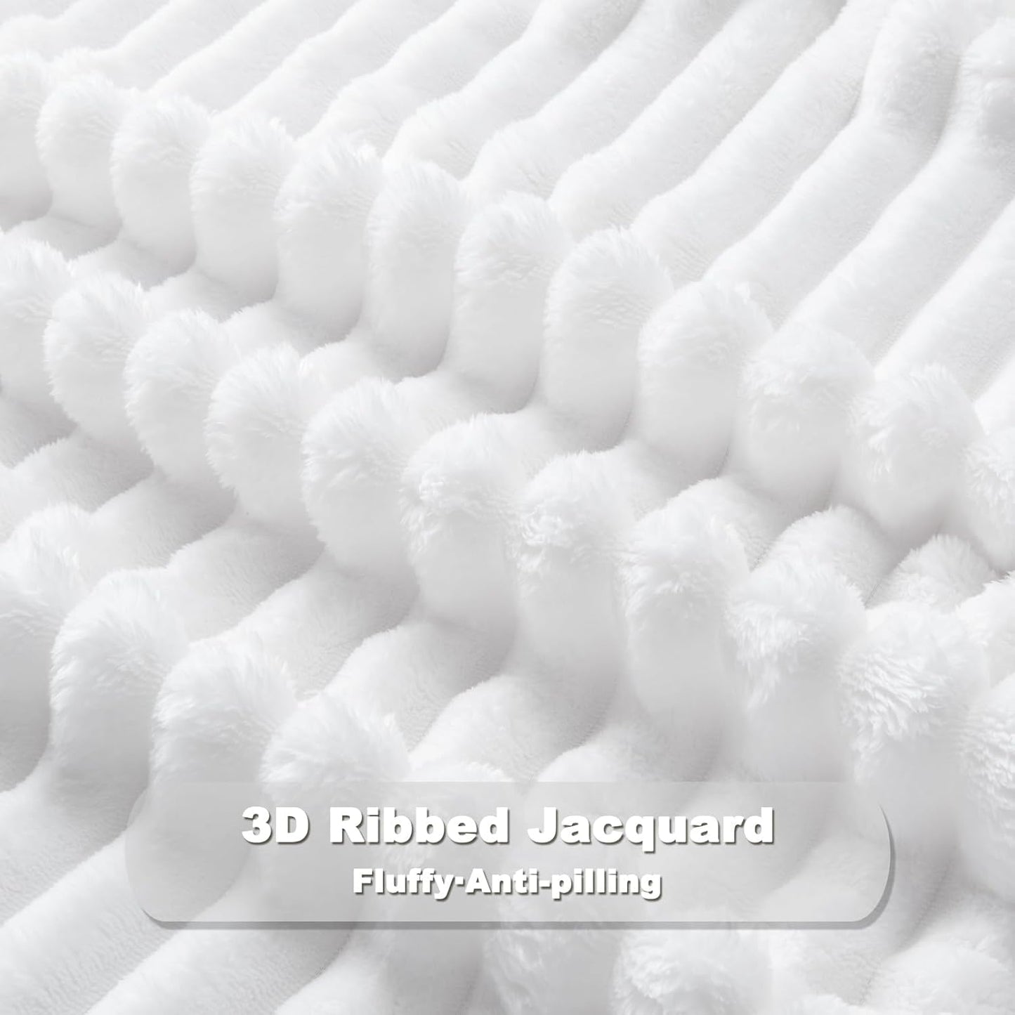 NEWCOSPLAY Super Soft Queen Blanket White Premium Silky Flannel Fleece 3D Ribbed Jacquard