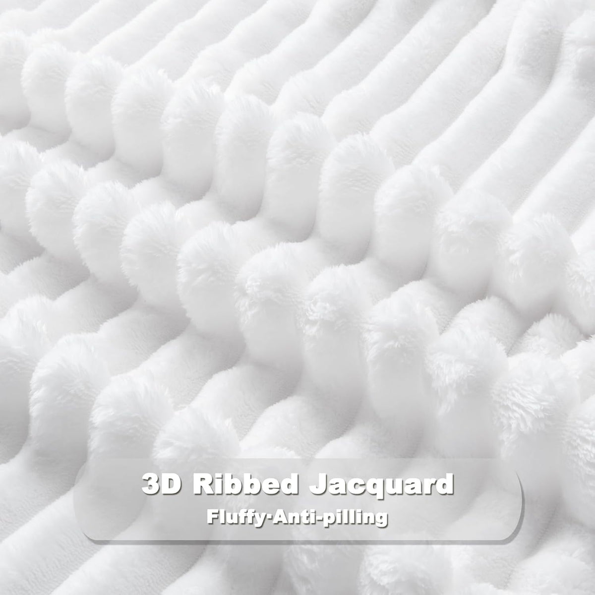 NEWCOSPLAY Super Soft Queen Blanket White Premium Silky Flannel Fleece 3D Ribbed Jacquard