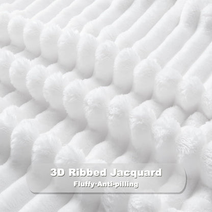 NEWCOSPLAY Super Soft Queen Blanket White Premium Silky Flannel Fleece 3D Ribbed Jacquard