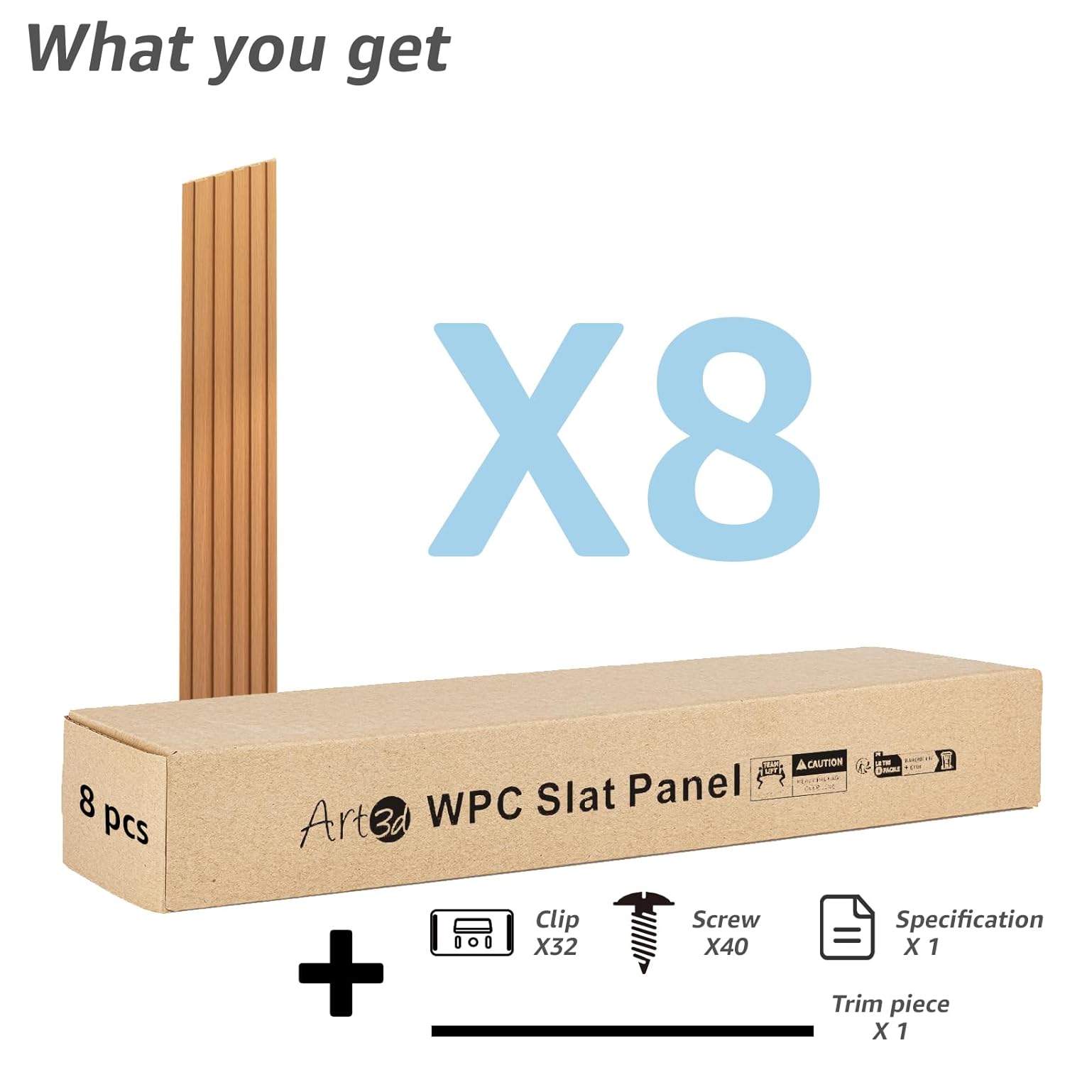 Art3d WPC Slat Wall Panels, 8-Pack 108 x 6 Inch 3D Wall Accents for Interior Wall Decor, Living