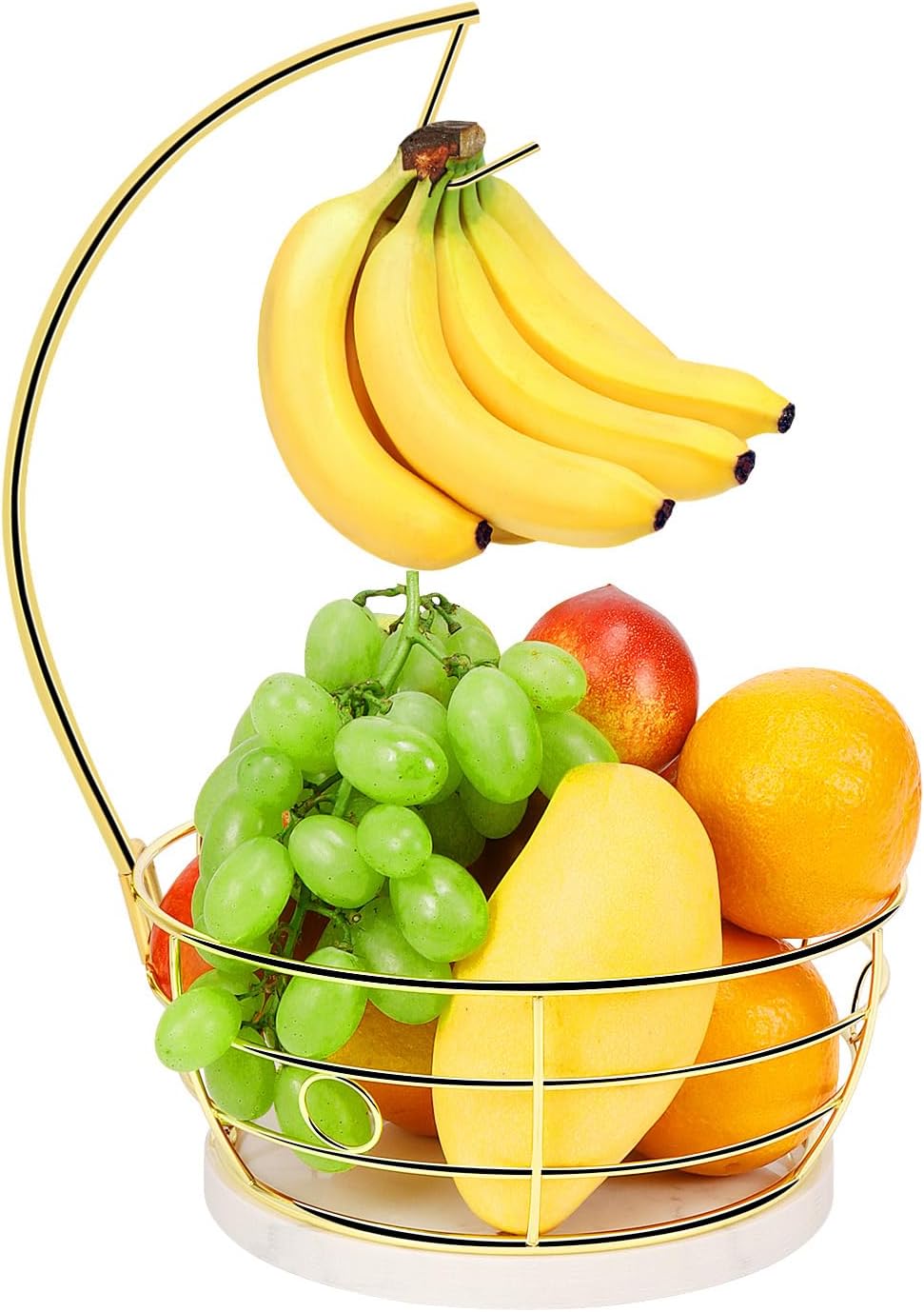 Livabber Countertop Fruit Basket Bowl with Banana Hanger, Modern Standing Fruit Vegetable Bowl