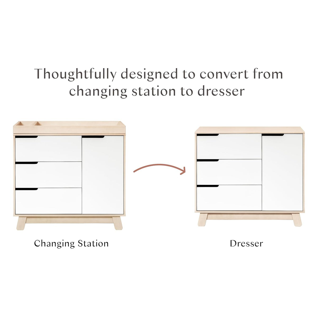 Babyletto Hudson 3-Drawer Changer Dresser with Removable Changing Tray in Washed Natural and White
