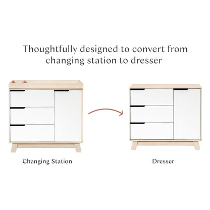 Babyletto Hudson 3-Drawer Changer Dresser with Removable Changing Tray in Washed Natural and White