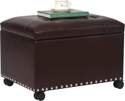 Joveco Leather Storage Ottoman with 360° Wheels 24" Rolling Foot Rest Bench Rectangle Ottomans