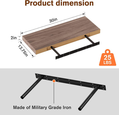 Floating Shelf, Set of 2 Wall Shelf, 30 in W x 12.75 in D x 2 in H Wooden Floating Wall Shelf with