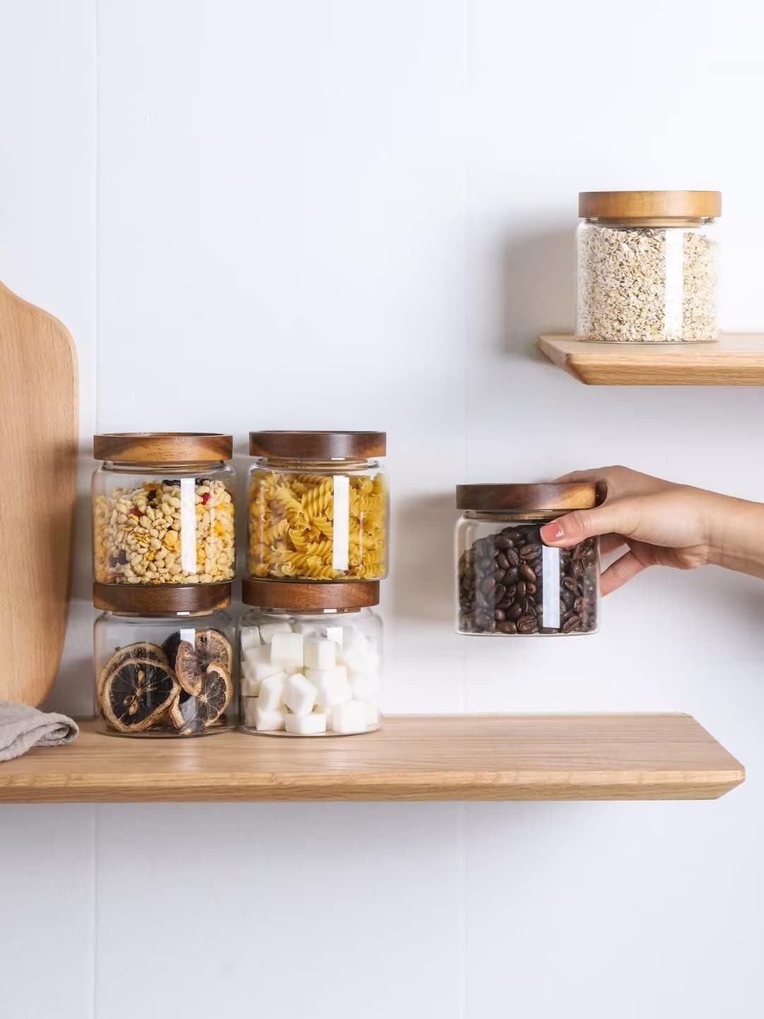 Kanwone Glass Storage Jars Set of 6, 17 Ounce Airtight Food Storage Containers with Bamboo lids