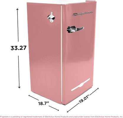 Frigidaire EFR376 Retro Bar Fridge Refrigerator with Side Bottle Opener, 3.2 cu. Ft, Pink/Coral