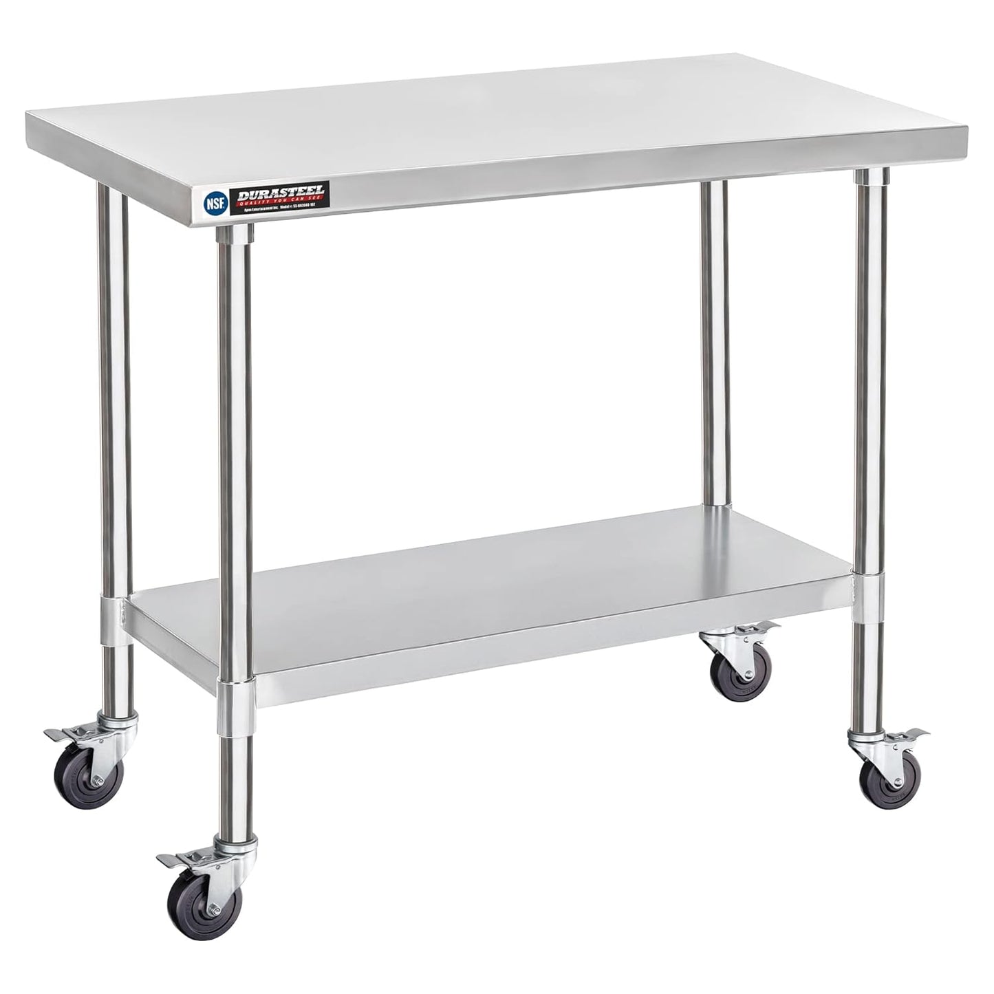 DuraSteel 30x48 NSF Stainless Steel Cart - Heavy Duty Food Prep Table with Undershelf - Rolling