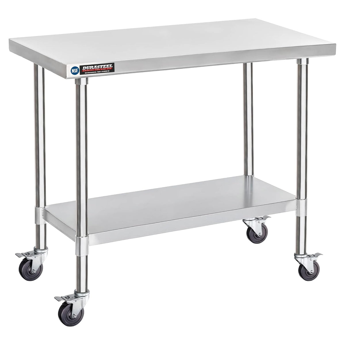 DuraSteel 30x48 NSF Stainless Steel Cart - Heavy Duty Food Prep Table with Undershelf - Rolling