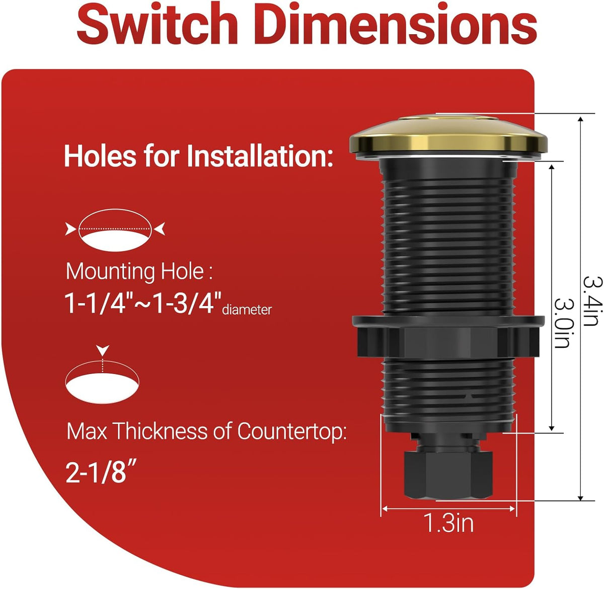 APIELE Garbage Disposal Air Switch Kit, Sink Top Push Button Switch for Food Waste Disposer, UL