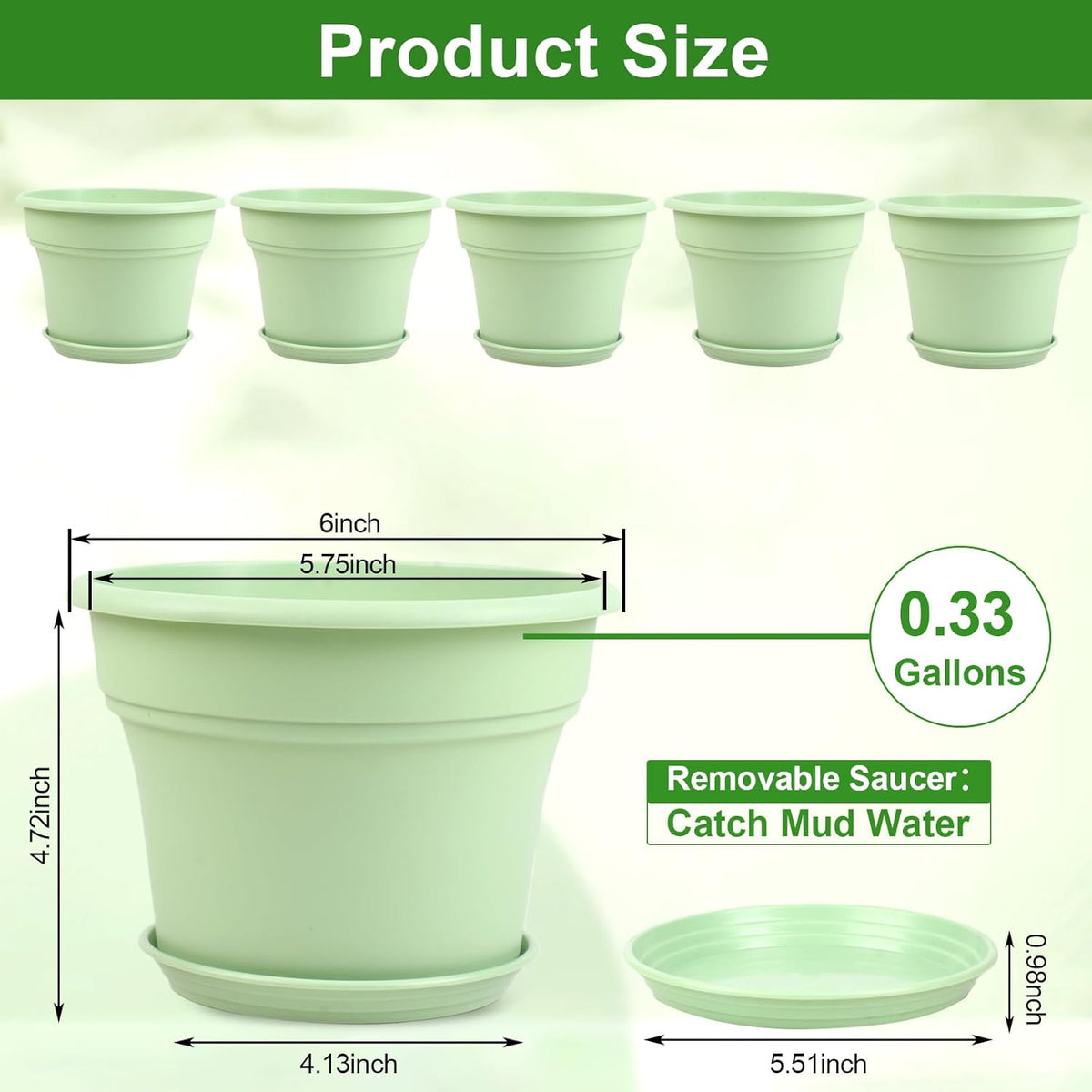 6 Inch Plastic-Flower Pot-for-Indoor Plants, 6 Pack Outdoor Plant Pots with Drainage Holes &
