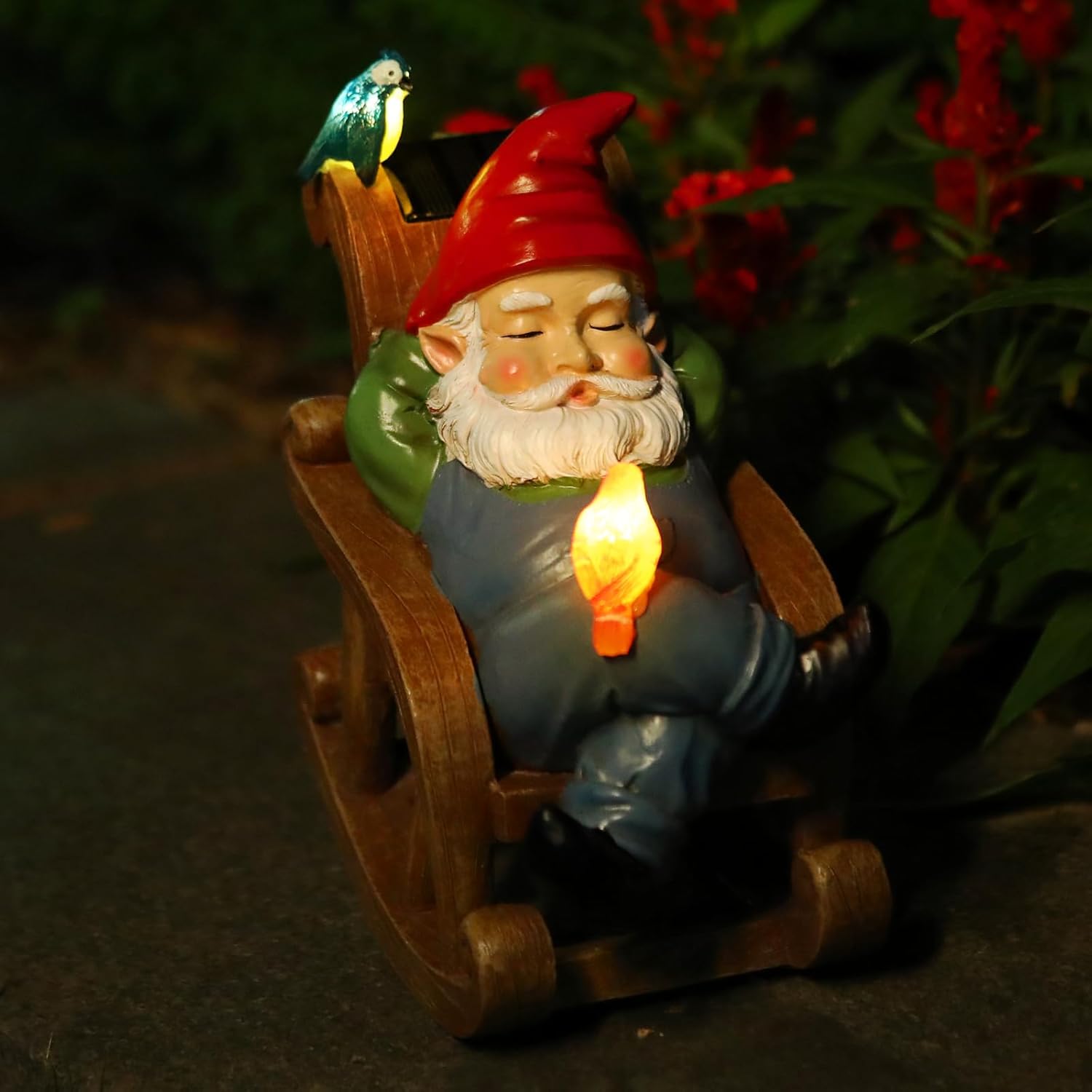 Solar Garden Gnome Statue Outdoor Decor, Patio Gnomes, Outside Yard Sculptures & Statues, Resin