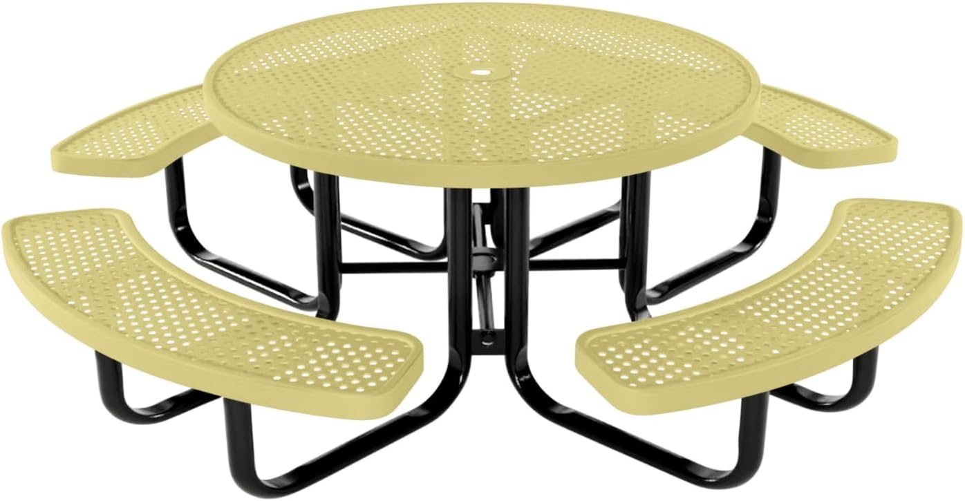 Heavy-Duty Portable Outdoor Kids Table with Umbrella Hole, Punched Steel Kids Picnic Table