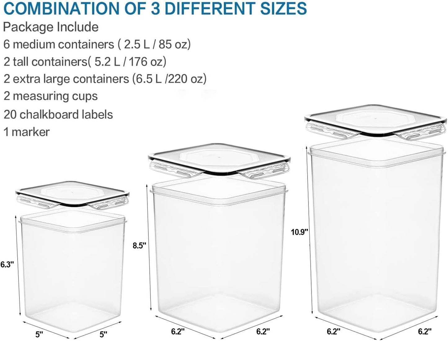 VERONES Large Tall Airtight Food Storage Containers, 10 PACK Plastic Airtight Kitchen & Pantry