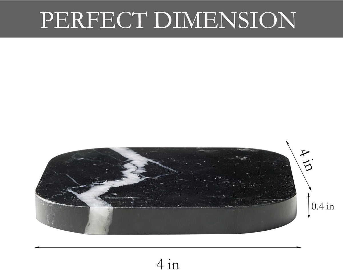 Italian 100% Marble Coasters – Set of 4 – Square Modern Bar Coasters for Drinks, Coffee –Stone