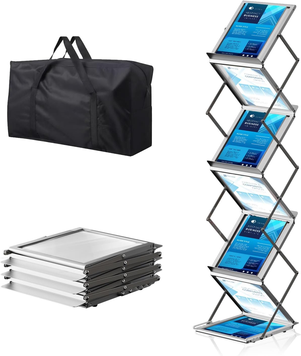 6 Pockets Foldable Aluminum Magazine Rack - Brochure Display Stand, Brochure Catalog Literature