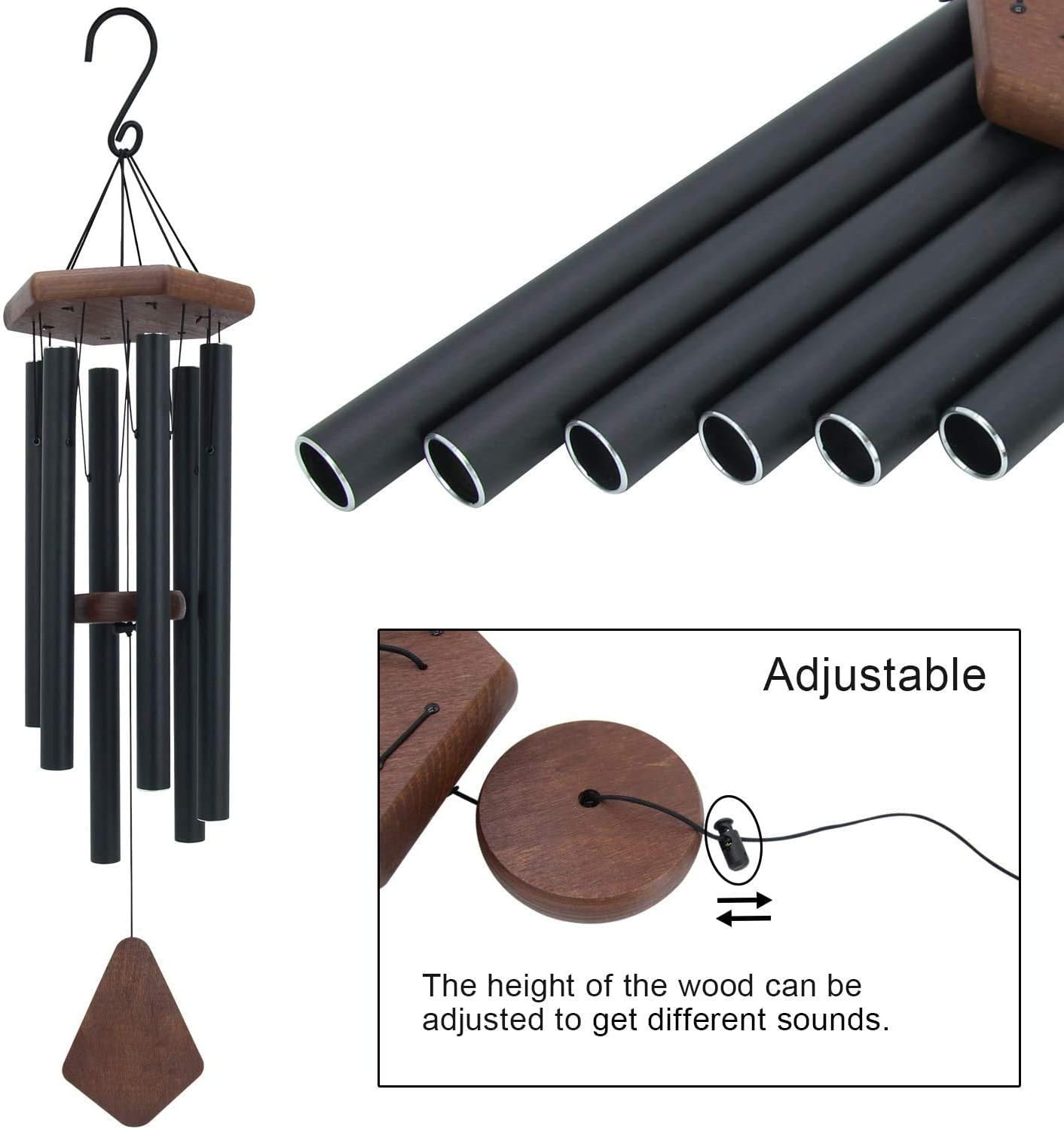 Wind Chimes for Outside, 30" Black Aluminium Wind Chime with Wind Catcher, Outdoor Garden Patio