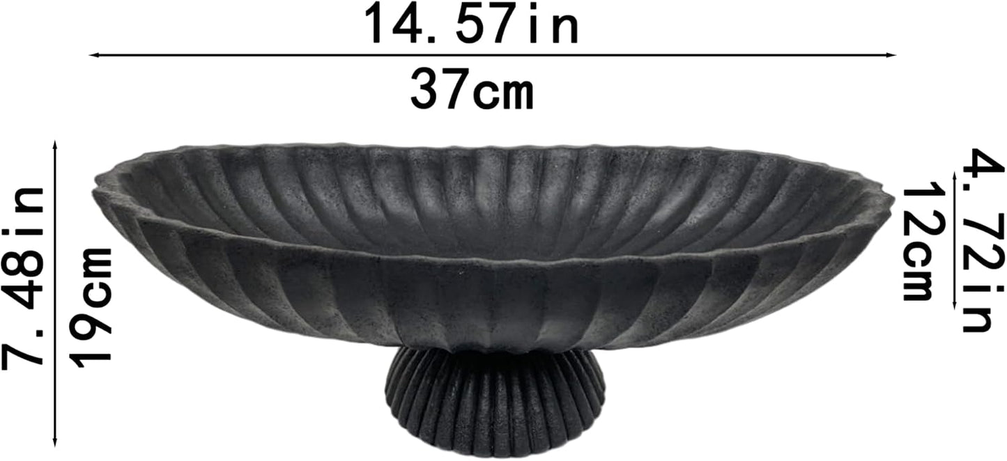 14.5" Large Decorative Long Bowl - Black Fluted Scalloped Decorative Bowls for Home Decor - Ruffle