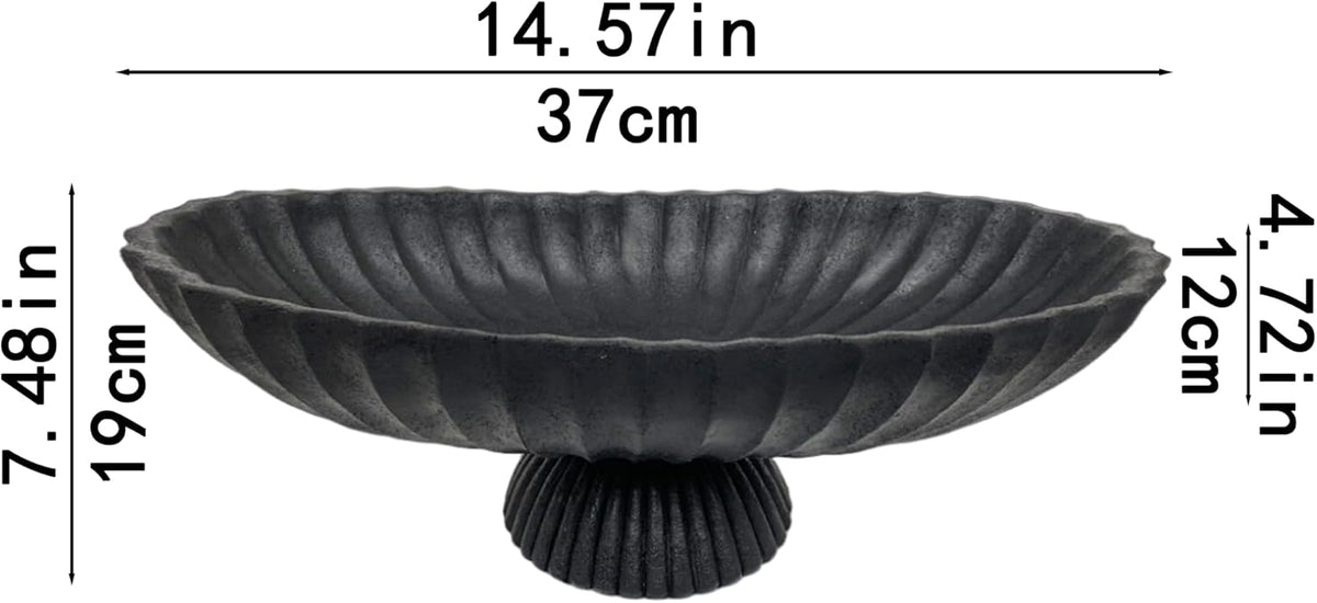 14.5" Large Decorative Long Bowl - Black Fluted Scalloped Decorative Bowls for Home Decor - Ruffle