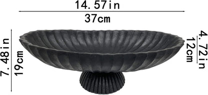 14.5" Large Decorative Long Bowl - Black Fluted Scalloped Decorative Bowls for Home Decor - Ruffle
