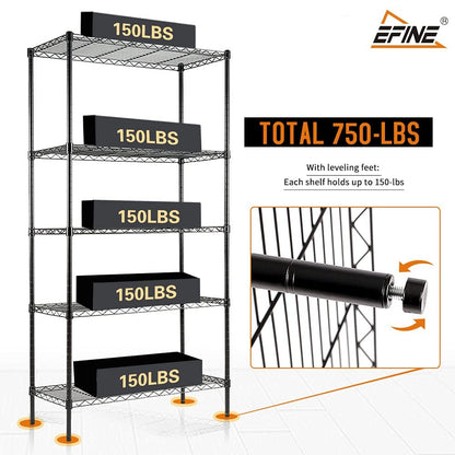 EFINE 5-Shelf Shelving Unit with Shelf Liners Set of 5, Adjustable, Metal Wire Shelves, 150lbs