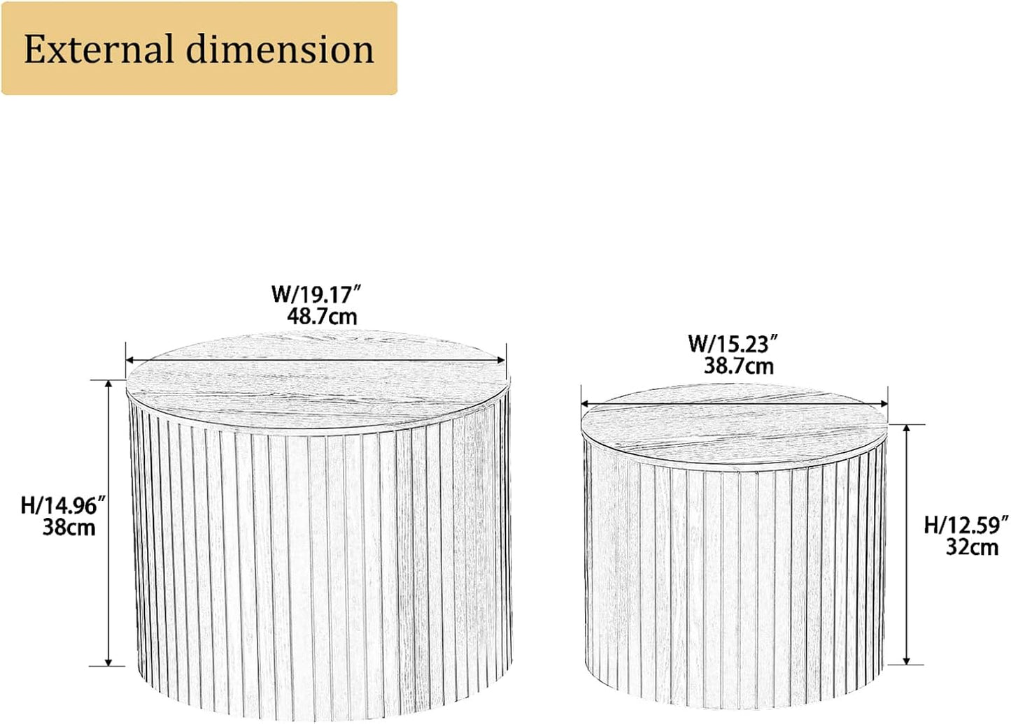 Nesting Coffee Tables Set of 2, Wooden Round Coffee Tables with Storage,Modern Circle Accent End